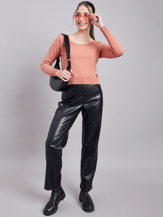 Wool Blend  Full Sleeve Designer Coral Blouse