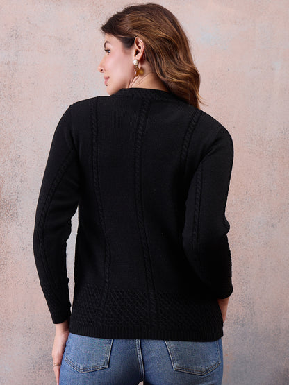 Women’s Floral Embroidered Button-Front Knit Cardigan Black