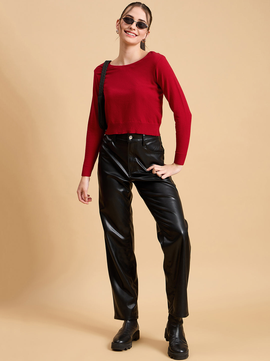 Wool Blend  Full Sleeve Designer Red Blouse