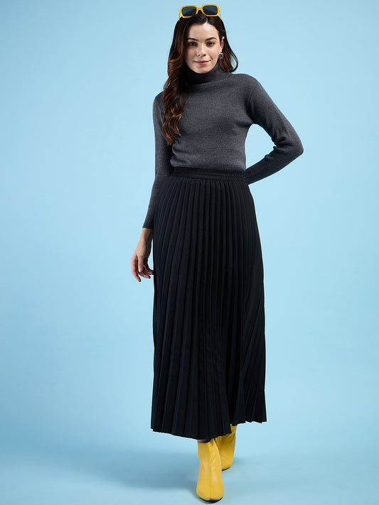 Clapton turtleneck High Neck Top knitted Winter Sweater for Women Pure Wool Full Sleeve Dark Grey