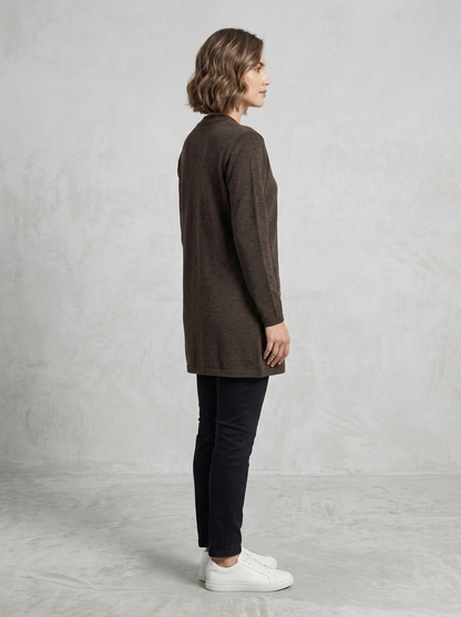 Women's Mixture Floral Embroidered Long Cardigan, Button-Front, Round Neck, Full Sleeves