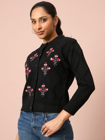 Knitted Floral Embroidered Cardigan | Clapton