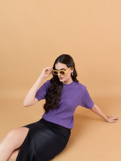 CLAPTON Women Knitted Round Neck T-shirt Combo Of 2 Black Purple