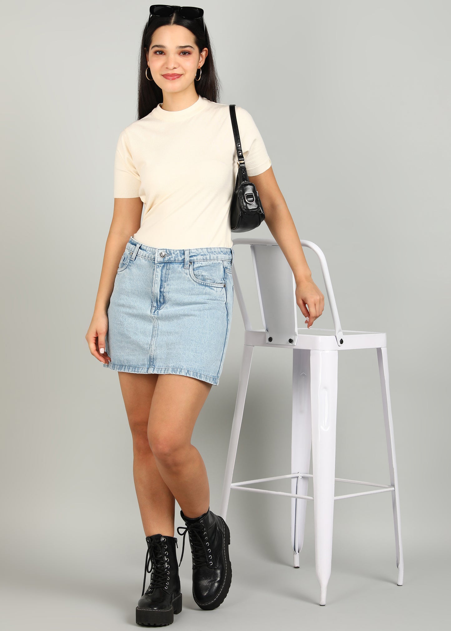 Women Solid Color Round Neck Half Sleeve Viscose T-Shirt Off White