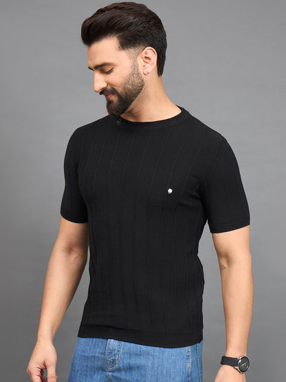 CLAPTON Men Knitted Round Neck T-shirt  Black