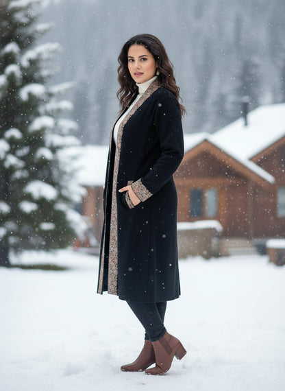 Embroidered wool blends for winter Shrug One size (Free) Black