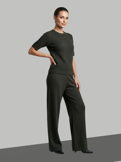 Clapton Knitted Summer Wear Co-Ord Set Top & Straight-Leg Trousers Mehndi