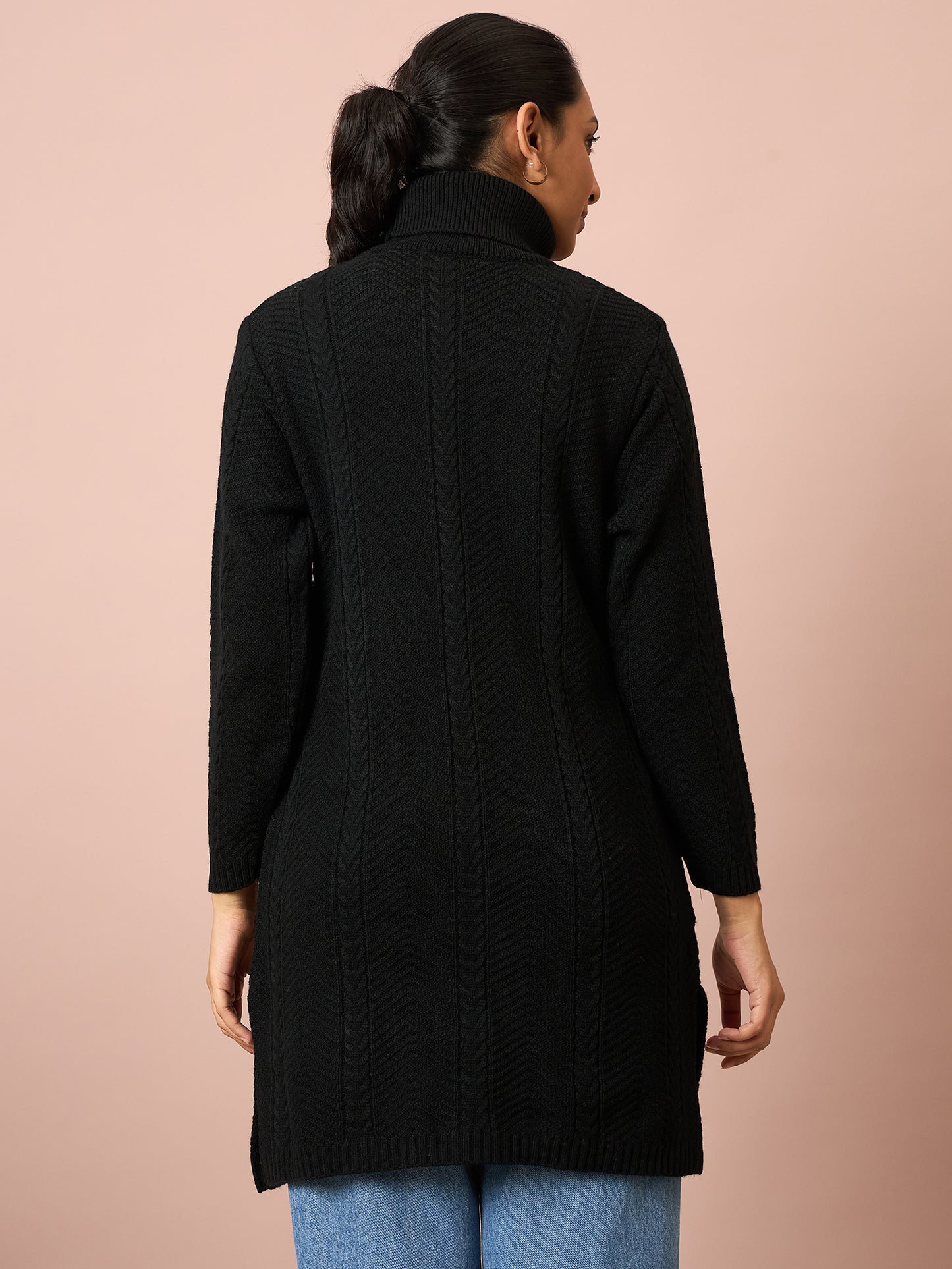 Clapton Cable Knitted  Wool Winter Wear Women’S Long Cardigan Black