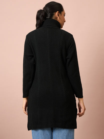 Clapton Cable Knitted  Wool Winter Wear Women’S Long Cardigan Black