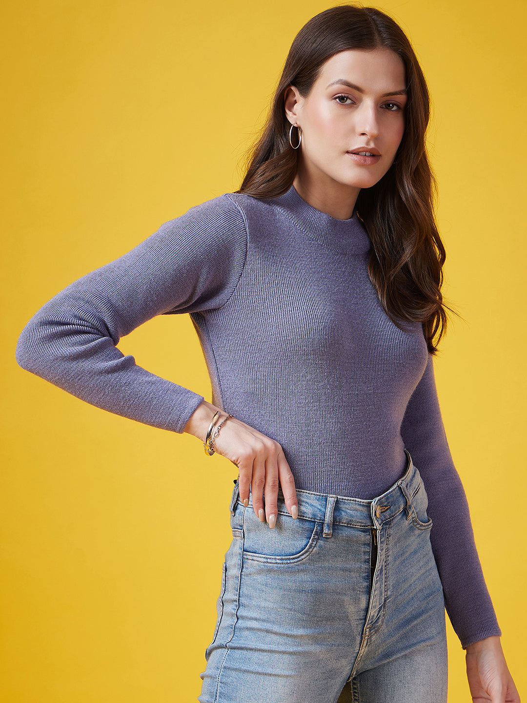 Wool Blend Crew Neck Full Sleeve Sky Top