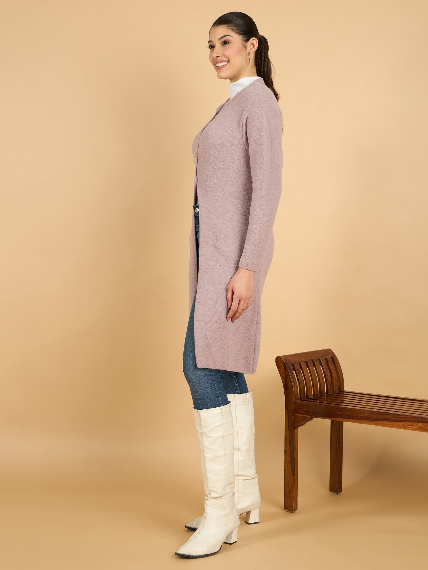 Pink long woolen cardigan