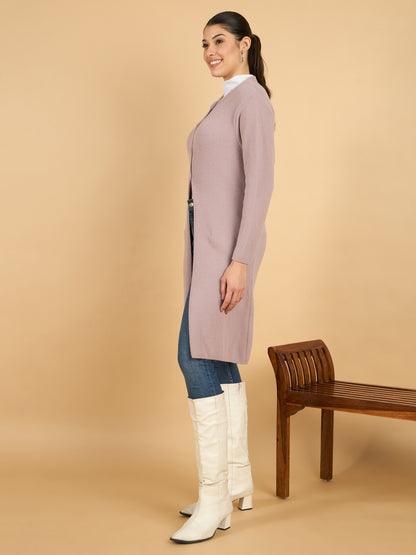 Pink long woolen cardigan
