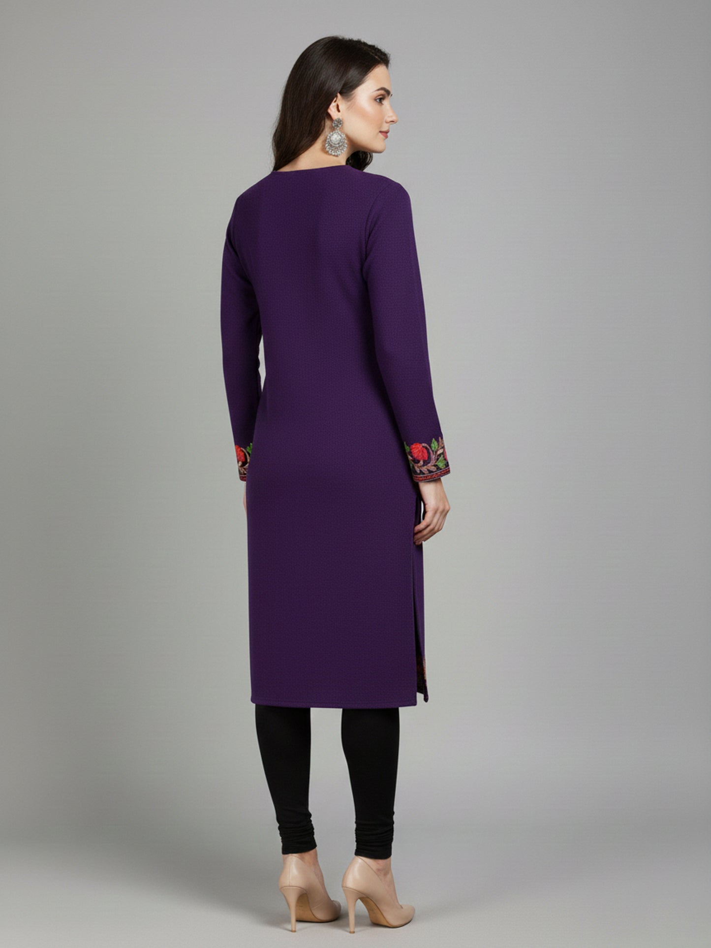 Clapton Purple Wolen Winter wear Embroidered Kashmiri Aari Work Kurta (PHERAN)