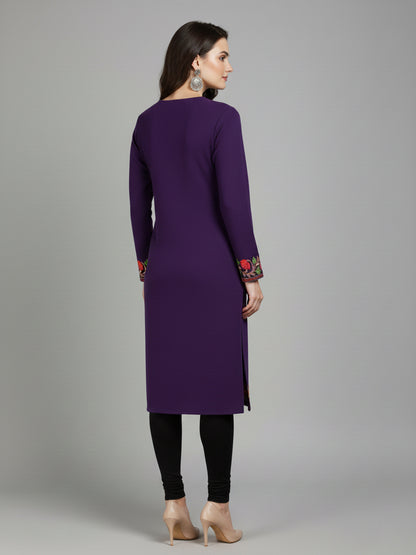 Clapton Purple Wolen Winter wear Embroidered Kashmiri Aari Work Kurta (PHERAN)