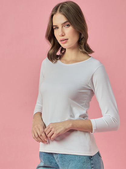 Clapton Crew Neck Tees Candy Cotton Lycra For Women Soild White Summer wear