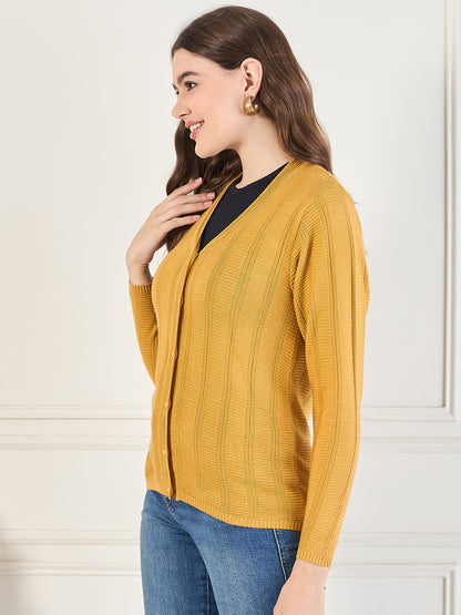 Wool Blend Round Neck cardigan Mustard