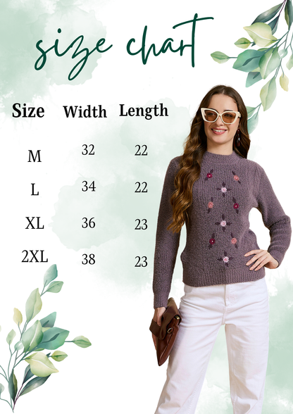 Women Self Design Round Neck Sweater Purple