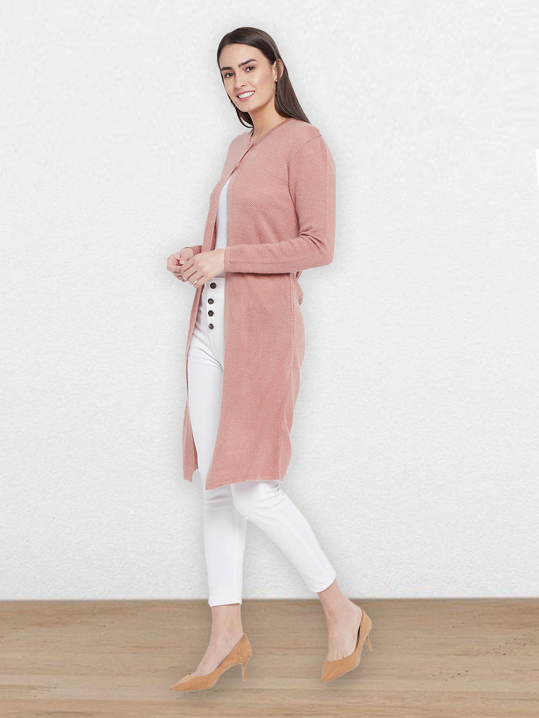 Wool Blend Round Neck Peach Extra long Shrug