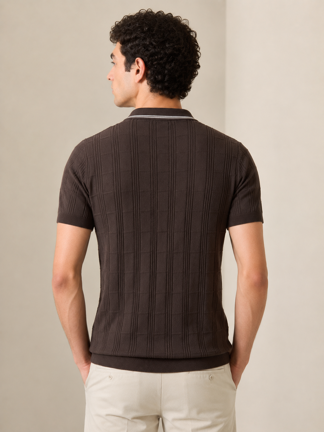 Clapton Men Knitted  Cotton Summer Wear Polo Neck Half Sleeve T-Shirt Brown