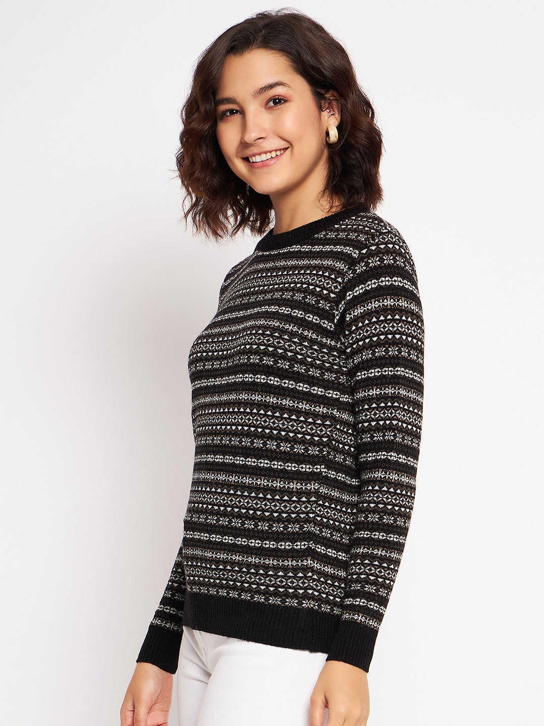 Wool Blend Round Neck Black Top