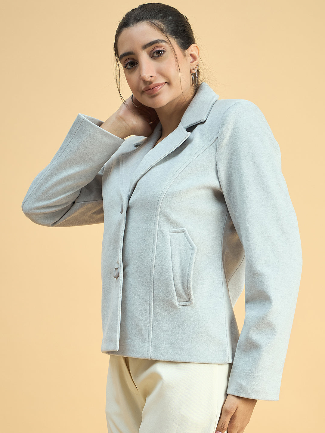 Single Breasted Woollen Blazer Regular Fit Formal Grey