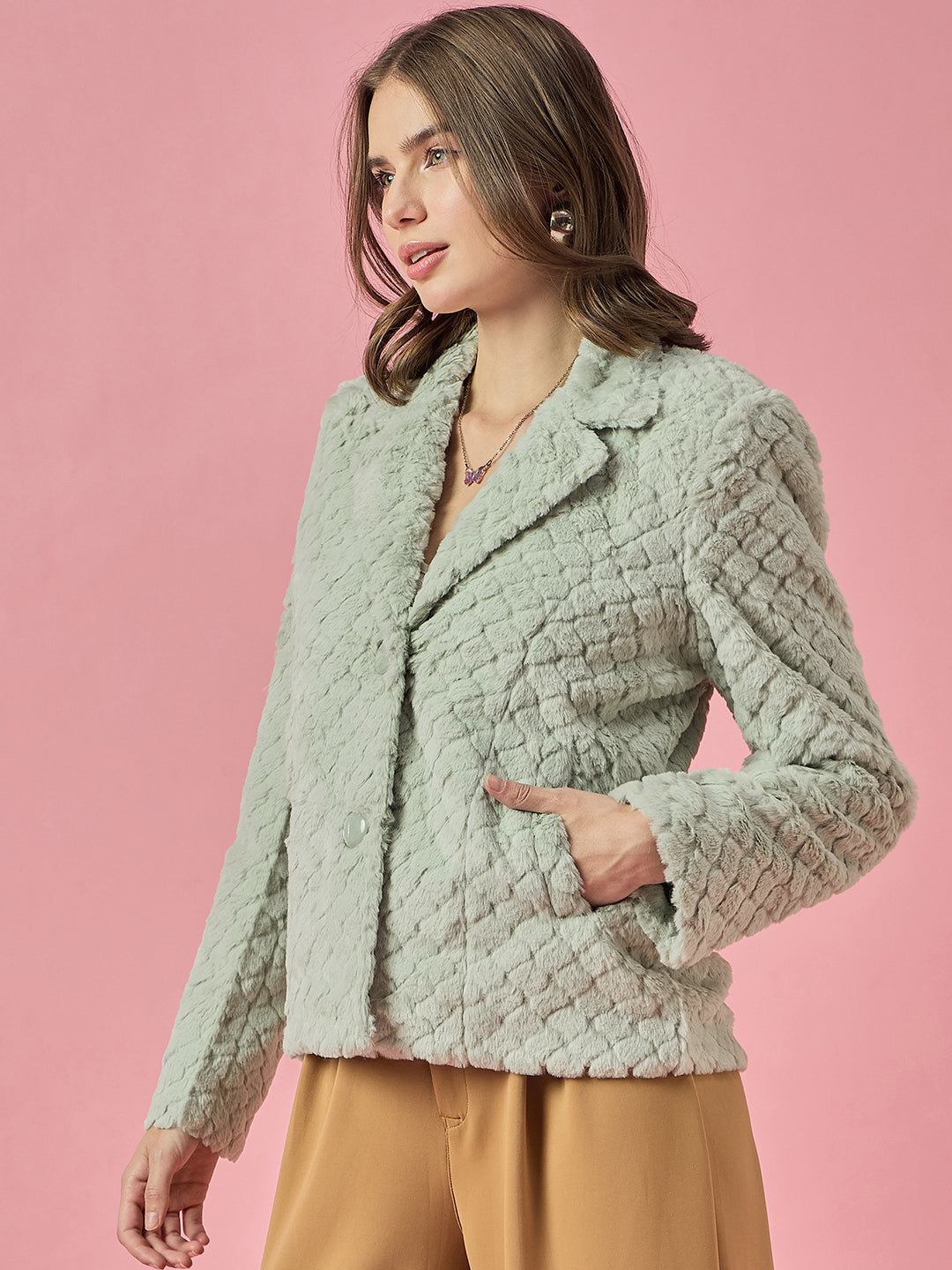 Single Breasted Woollen Blazer Regular Fit Formal Pista