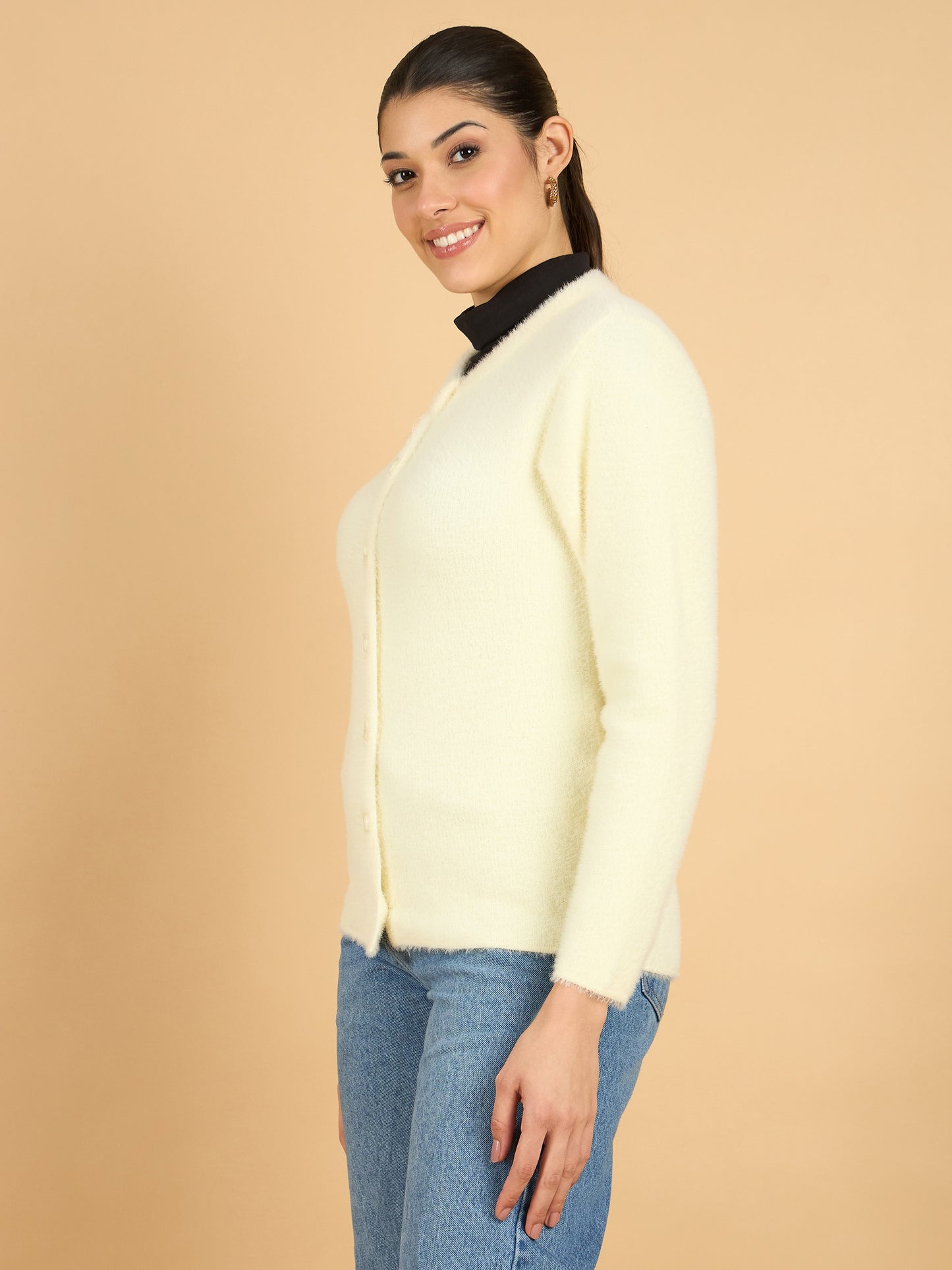Cream color Hair Wool Winter Wear Women’S Cardigan