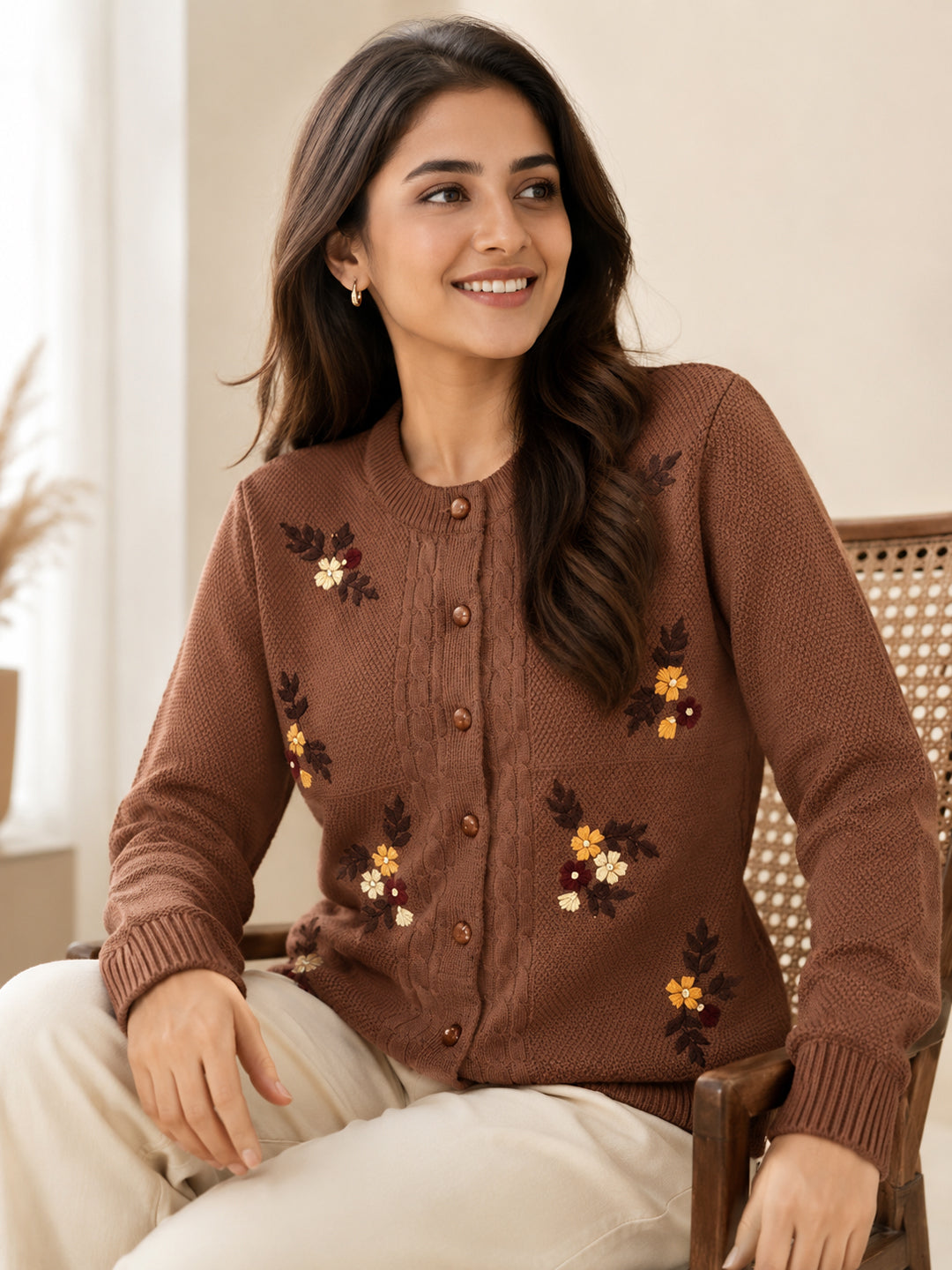 cardigan , sweater, CABLE KNIT , EMBROIDERY , BOTTON CLOSE, ROUND NECK, CROP ,SHORT , LONG SLEEVE