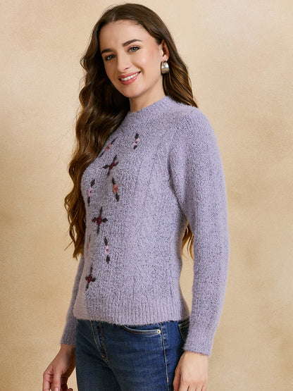 Women Self Design Round Neck Sweater Move