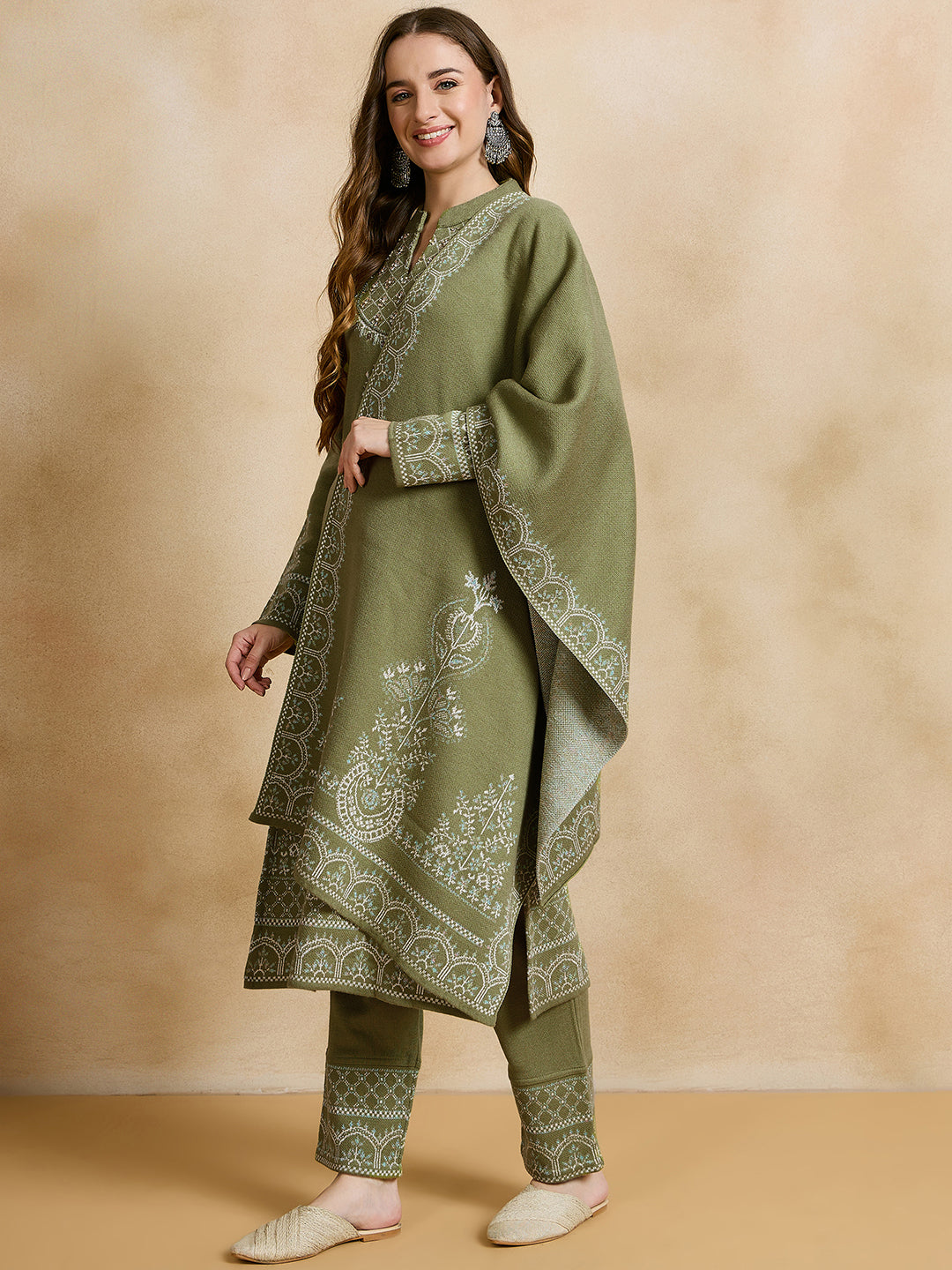 Clapton Embroidered Straight Kurta Pant With Dupatta Set Green
