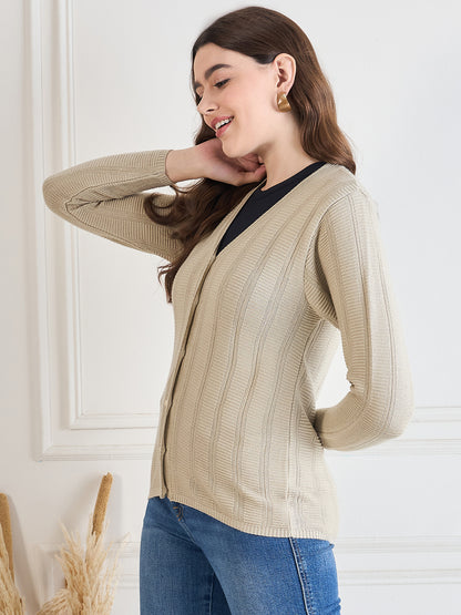 Wool Blend Round Neck cardigan beige