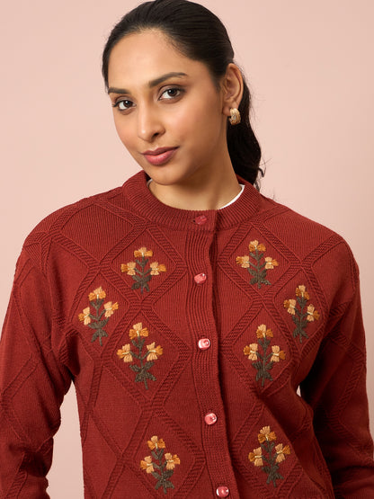 Knitted Floral Embroidered Cardigan | Clapton