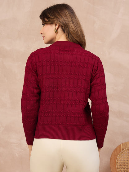 Floral Embroidered Honeycomb Cable-Knit Cardigan