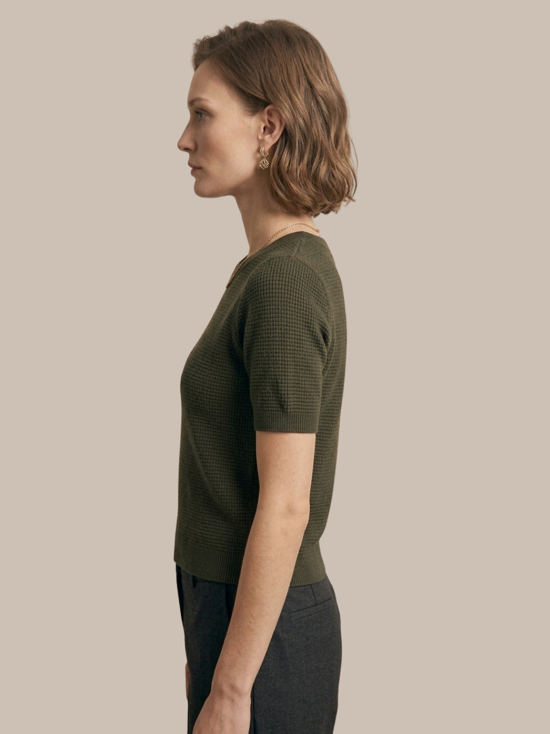 Clapton Knitted Summer Wear Textured Top Olive Green