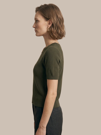 Clapton Knitted Summer Wear Textured Top Olive Green
