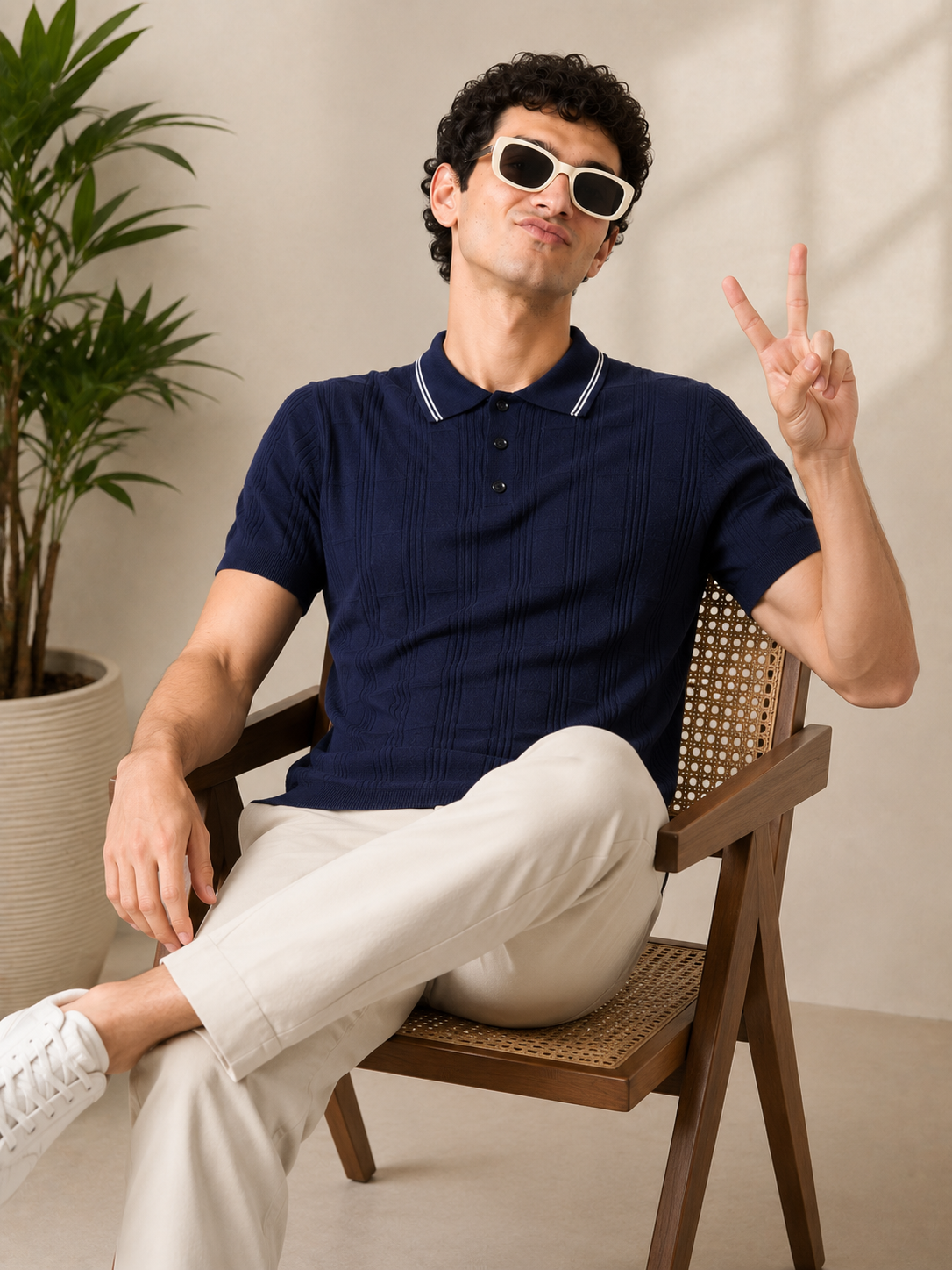 Clapton Men Knitted  Cotton Summer Wear Polo Neck Half Sleeve T-Shirt NAVY