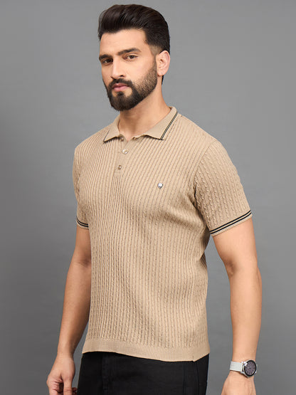CLAPTON Men Knitted Polo Collar T-shirt  Beige