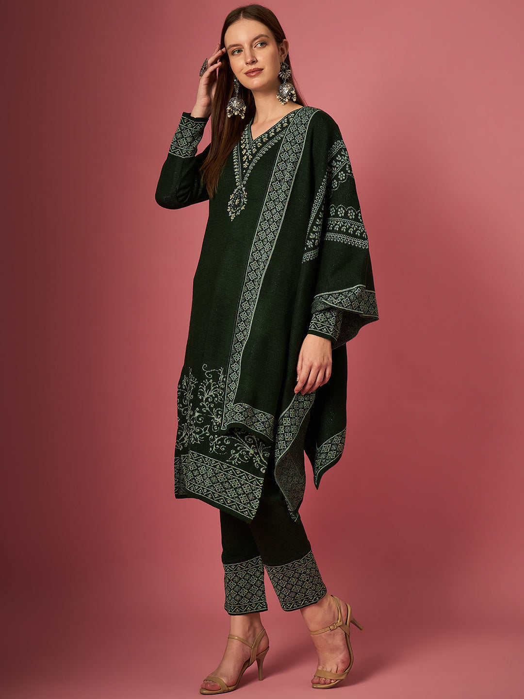 Clapton Embroidered Straight Kurta Pant With Dupatta Set Green
