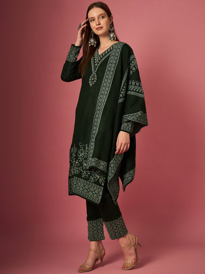 Clapton Embroidered Straight Kurta Pant With Dupatta Set Green