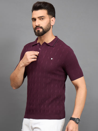 CLAPTON Men Knitted Polo Collar T-shirt  Purple
