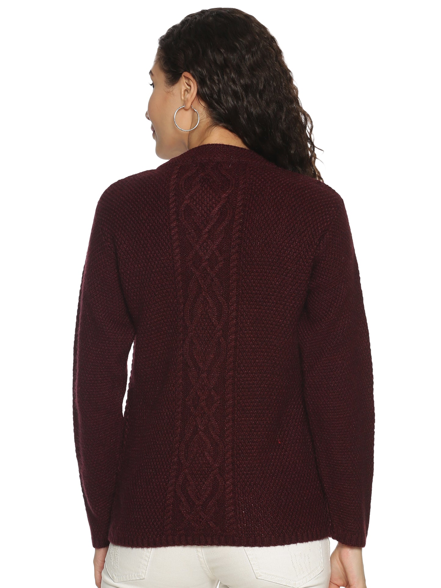 Wool Blend Round Neck Light Cream cardigan