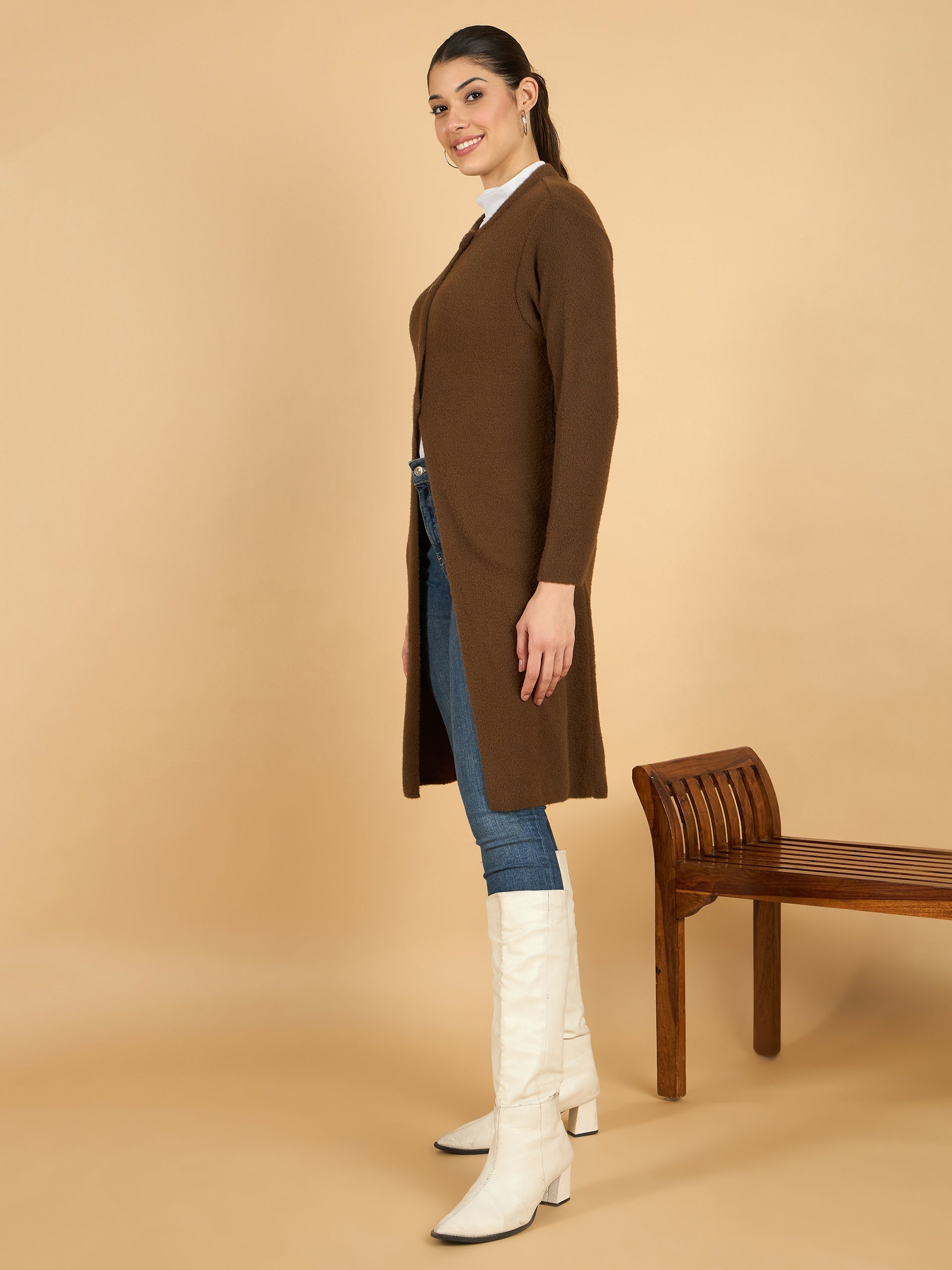 Brown long woolen Cardigan
