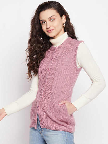 Wool Blend Round Neck Half Sleeve Peach cardigan