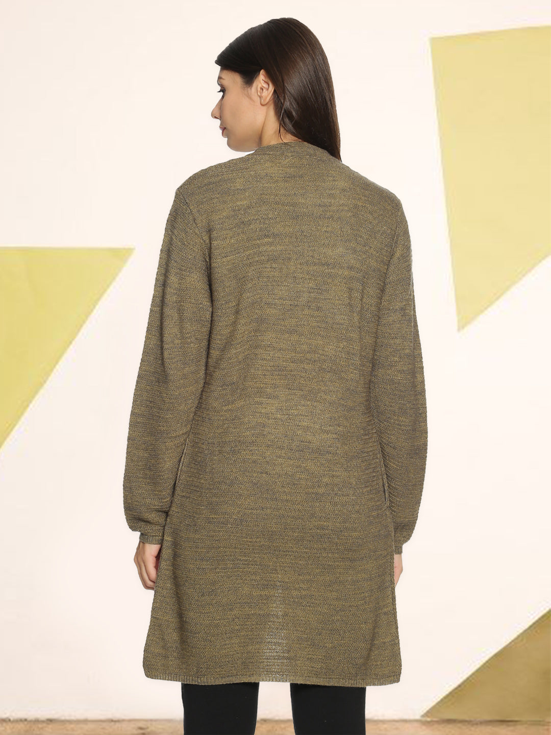 Wool Blend Round Neck Willow Green Long Shrug