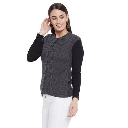Wool Blend Round Neck Half Sleeve Grey cardigan