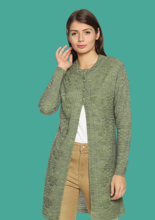 Wool Blend Round Neck Apple Long Shrug
