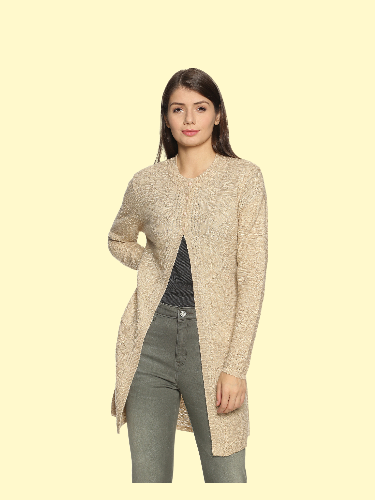 Wool Blend Round Neck Blonde Long Shrug