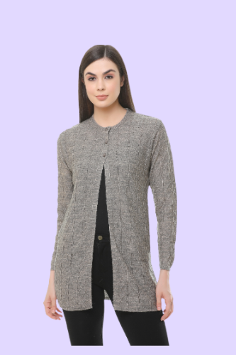 Wool Blend Round Neck Grey Long Shrug