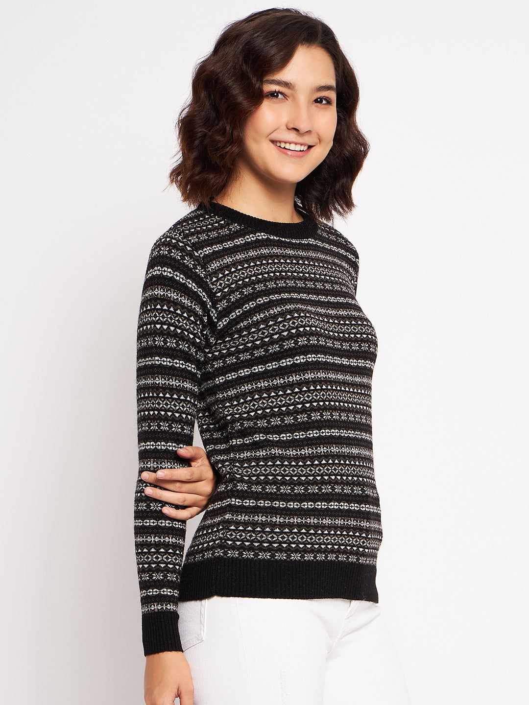 Wool Blend Round Neck Black Top