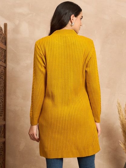 CLAPTON Women’s Wool Blend Ribbed Knit Tunic Sweater with Mock Neck & Full Sleeves Gold